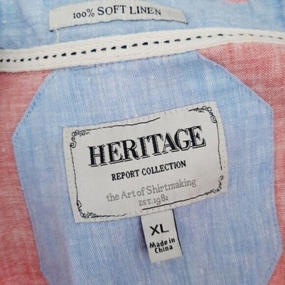 HERITAGE 100% Soft Linen Button Down Shirt Pink Men's Sz XL - Picture 9 of 9